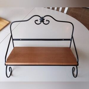 Longaberger Wrought Iron Black  and Natural Wood Wall Shelf